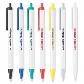USA Retractable Click Stick Pen w/White Barrel w/ Colored Trim Logo Branded