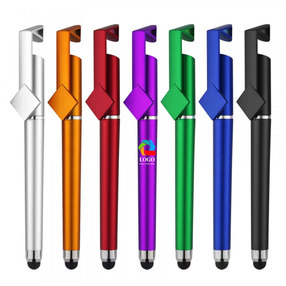 Custom Imprinted 3 In 1 Phone Holder Qr Code Capacitive Stylus Ballpoint Pens