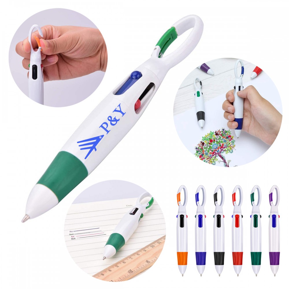 Logo Branded Four Color Ballpoint Pen with Carabiner