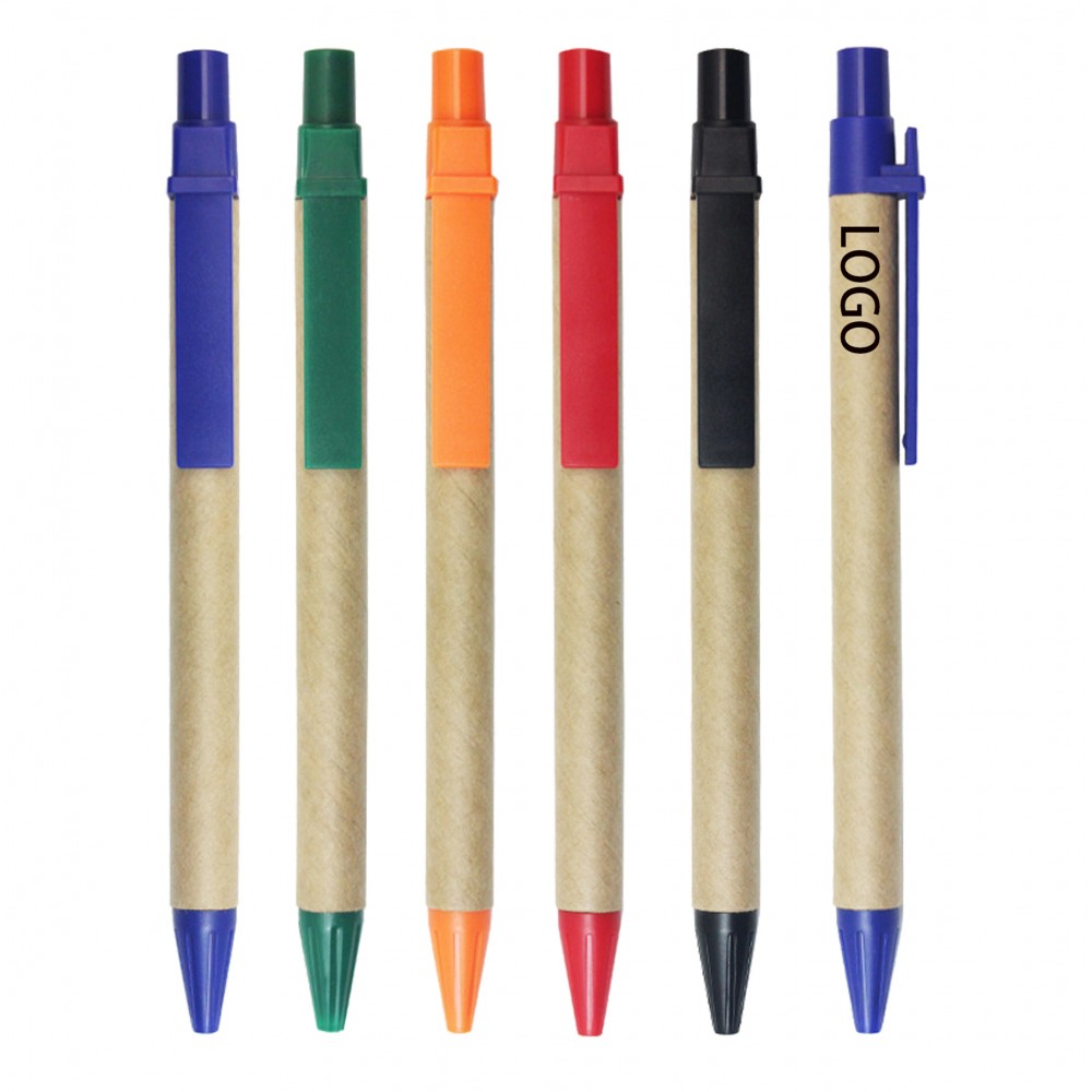 Eco-friendly Recycled Kraft Paper Retractable Pen Logo Branded