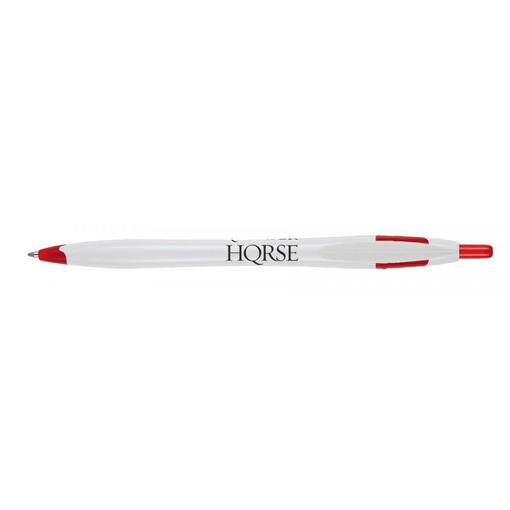 Logo Branded Quarter Ballpoint Pen w/ White Barrel/ Red Trim