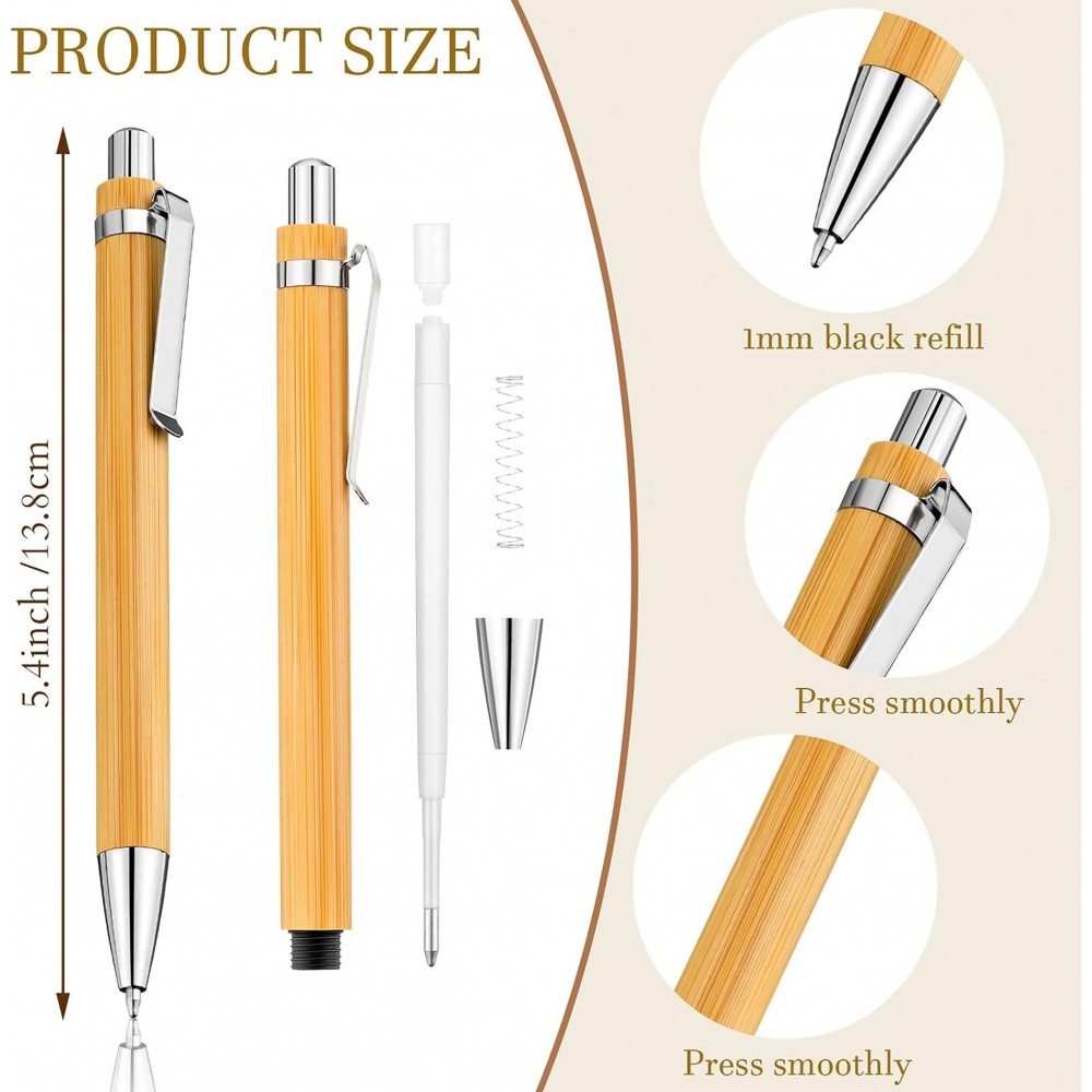 Custom Imprinted Bamboo Retractable Ballpoint Pen Black Ink