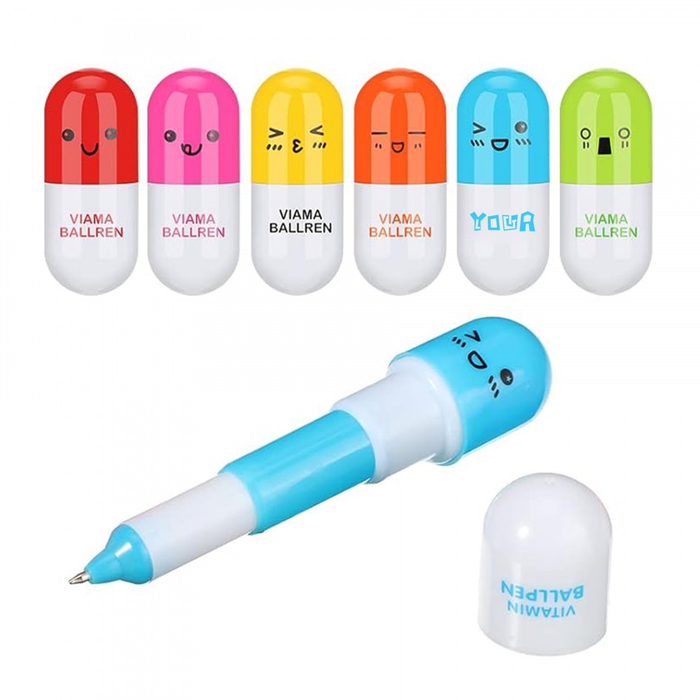 Mini Capsule Shape Stretchy Ball Pen With Cute Cartoon Emoji Custom Imprinted