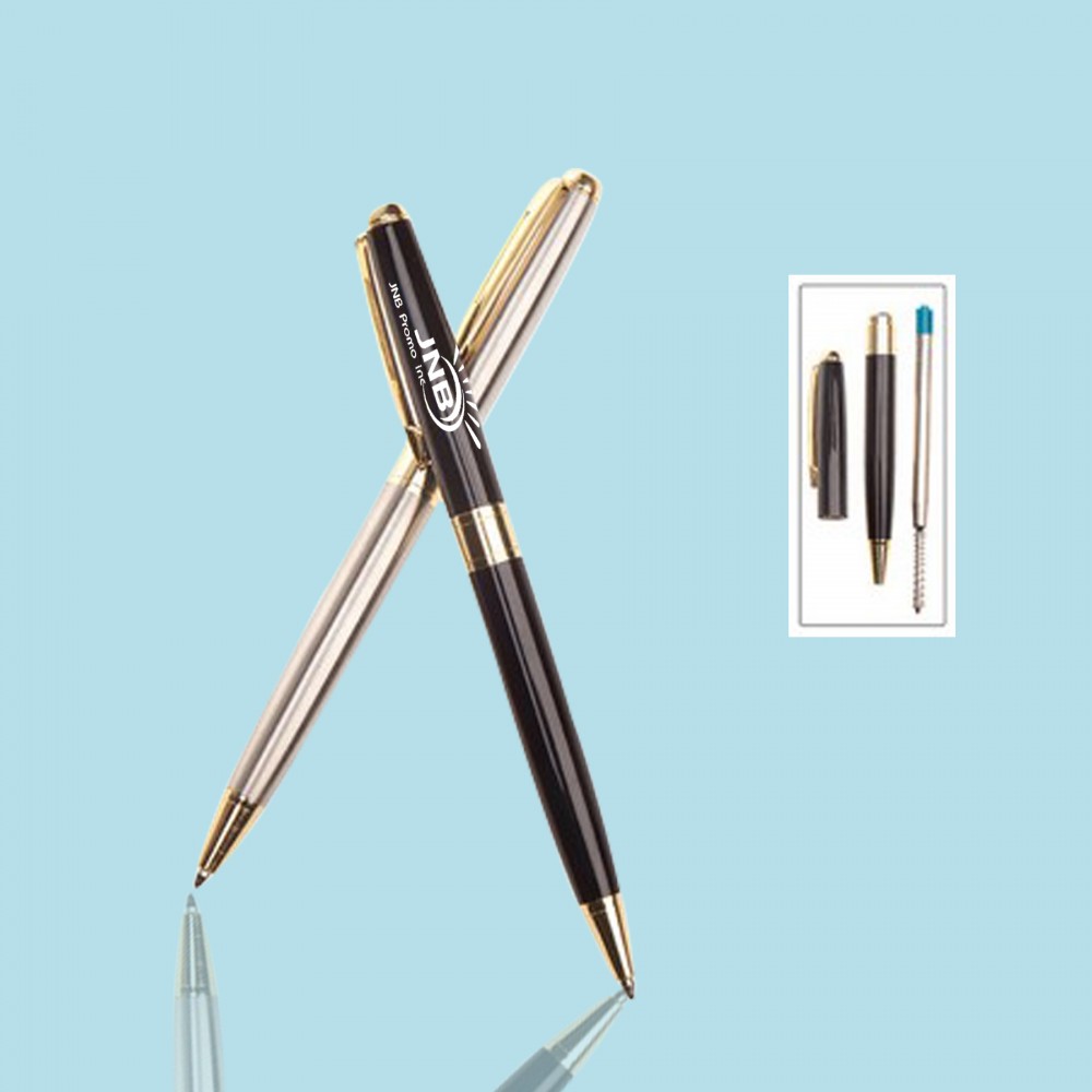 Elegant Metal Ballpoint Pen with Gold Ring Custom Imprinted