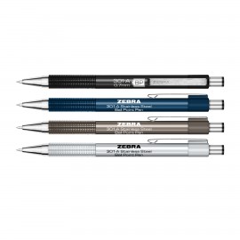 Logo Branded Zebra F-301A Aluminum Barrel Retractable Ball Point Pen with Stainless Steel Trim & Textured Grip