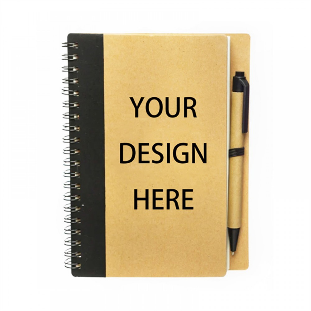 Custom Imprinted Printed Eco-Inspired Spiral Notebook and Pens