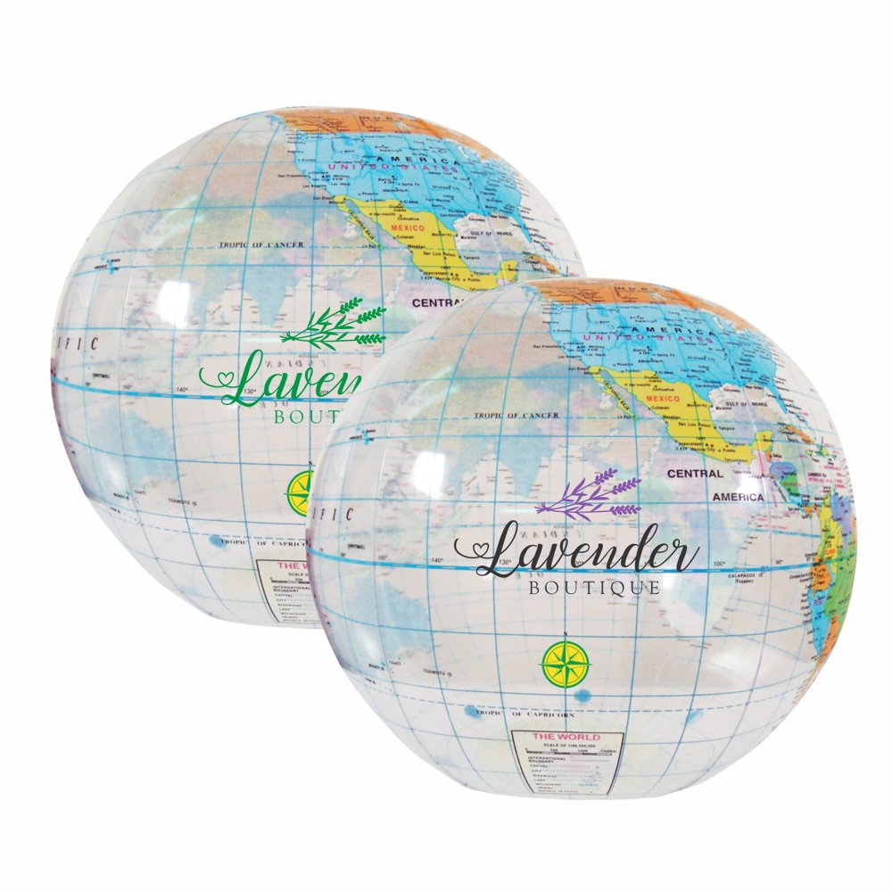 16" Globe Beach Ball - Clear with Logo