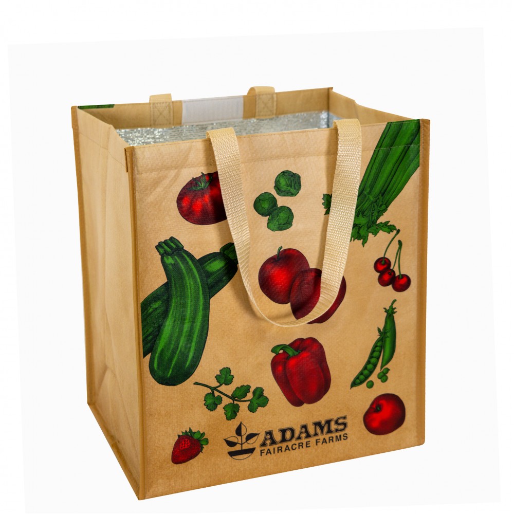 Custom 145g Laminated Woven Insulated Grocery Cooler Bag w/Velcro Closure 13"x15"x10" with Logo