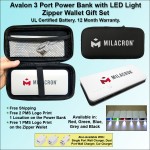 Logo Branded Avalon 3 Port Power Bank with LED Light 8000 mAh - Black
