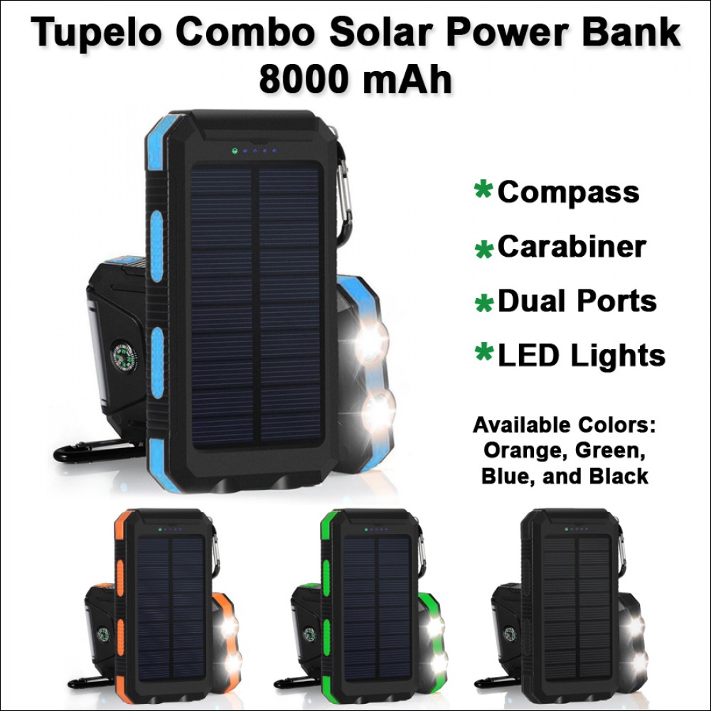 Personalized Tupelo Combo Solar Power Bank 8000 mAh - Blue