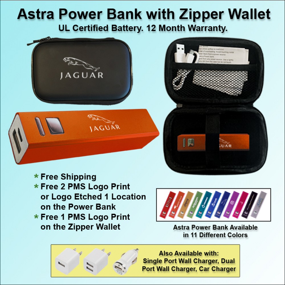 Custom Astra Power Bank Gift Set in Zipper Wallet 2800 mAh - Orange