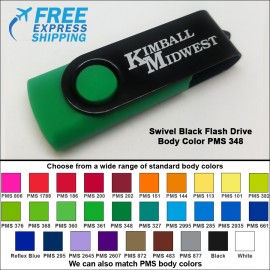 Swivel Black Flash Drive - 16 GB Memory - Body PMS 348 with Logo