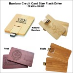 Custom Bamboo Credit Card Size Flash Drive - 4 GB Memory