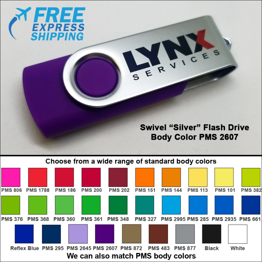 Swivel Flash Drive - 32 GB Memory - Body PMS 2607 with Logo