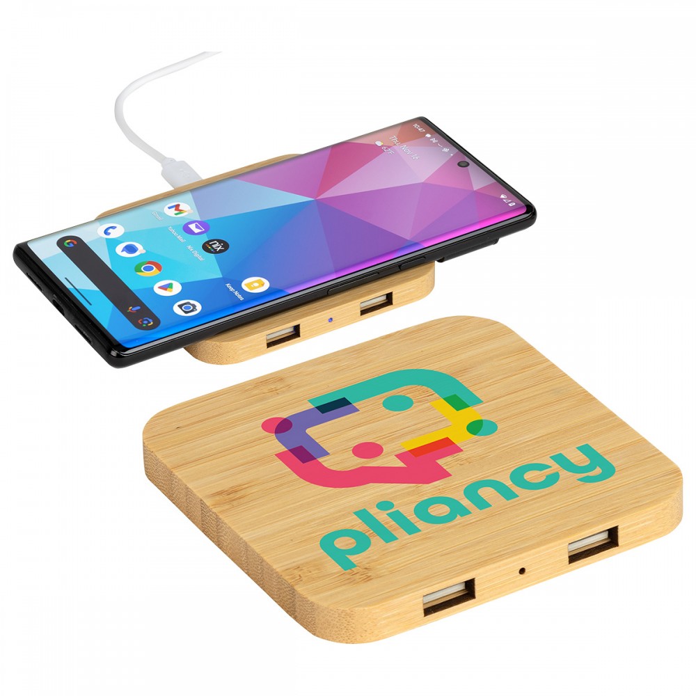 Panda FSC Bamboo 5W Wireless Charger with Dual USB Ports with Logo